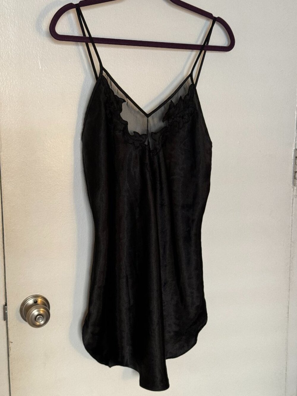 Sexy Black Chemise with sheer top and embroidered embellishments